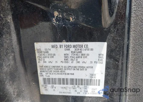 2014 Ford F-150 Stx from USA, damaged, VIN 1FTEX1CMXEFB38168